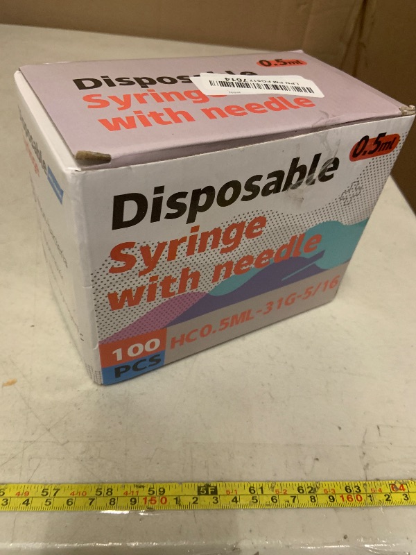 Photo 1 of 0.5ml 31G 5/16 Inch 8mm Syringe, Lab Syringes Individually Wrapped, Pack of 100