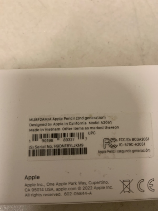 Photo 1 of Apple Pencil (2ND Generation) (MU8F2AM/A)