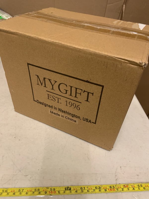 Photo 1 of MyGift Dessert Table Display Set, 4pcs Buffet Risers, Brown Wood Pizza Stand with Matte Black Metal Wire Base, Dessert Display Stands