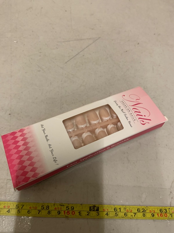 Photo 1 of 120Pcs 5 Pack Children ABS Plastic Fake Nails Press on Full Cover IKISKT Classic French Color Short False Nail Art Kits Sets Great Christmas Gift for Kids Girls Women