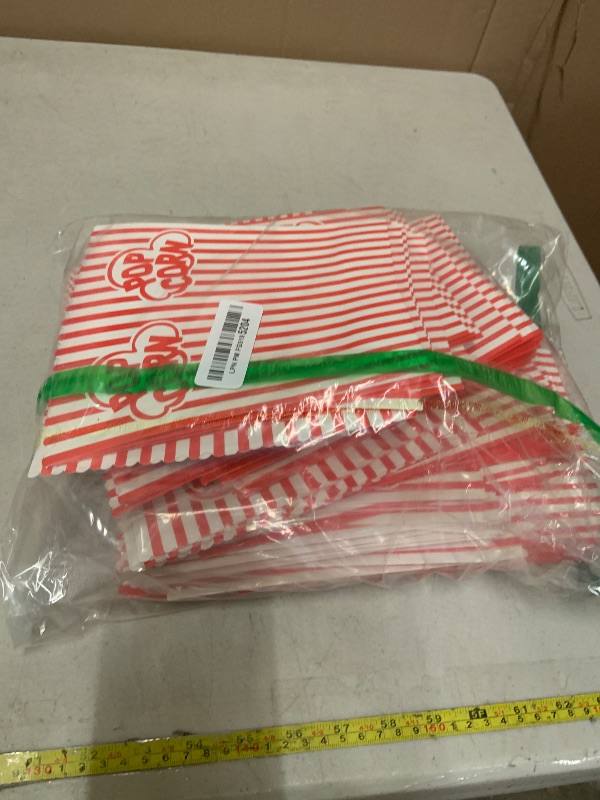 Photo 1 of GSM Brands Popcorn Containers Boxes (100 Pack) - Striped White and Red Paper - for Home Movie Theater