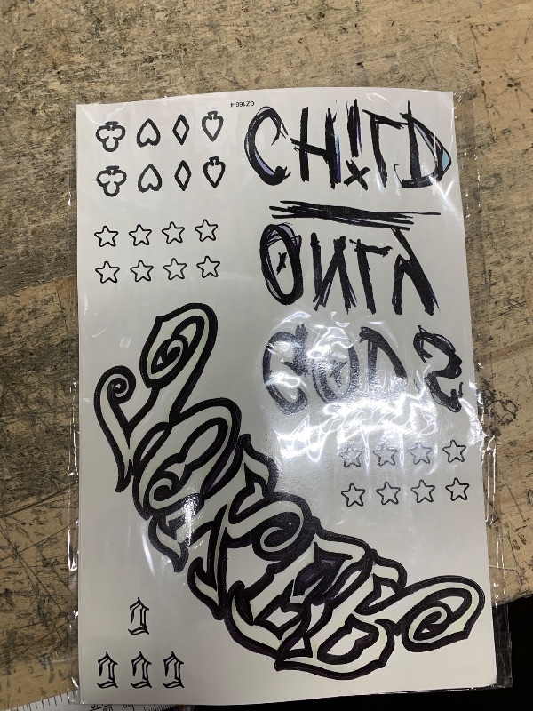 Photo 1 of 4 Sheets Joker Tattoos(Size:11.8"x7.87"), Halloween Temporary Tattoos for Men, Suicide Squad Fake Tattoo Stickers For Adults Halloween Cosplay Costumes Masquerade Party Makeup Accessories (normal)