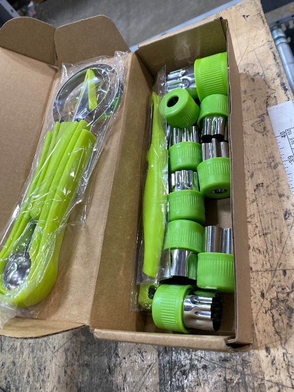 Photo 1 of 14 Pack Melon Baller Scoop Set - 4 in 1 Stainless Steel Fruit Tool Set Fruit Scooper Seed Remover with Fruit Vegetable Cutter Shapes Set Fruit Peeler for Fruit Slicer Dig Pulp Separator