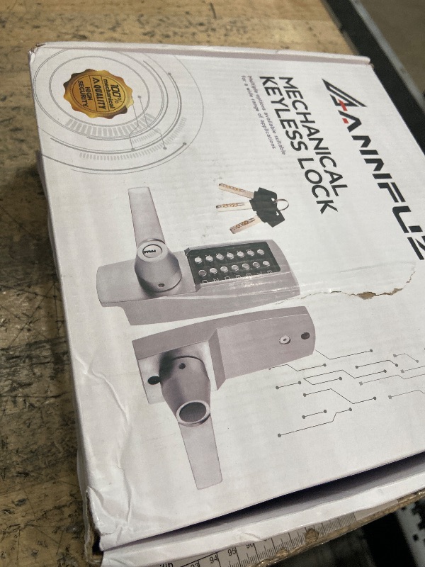 Photo 1 of ANNFUZ Mechanical Entry Keypad Door Handle Lock with Key,Auto-Locking Push Button Code Door Knob Lock,Single Sided Combination & Interior Hold-open Lever,for Front Gate,Garage,Office,Brushed Nickel