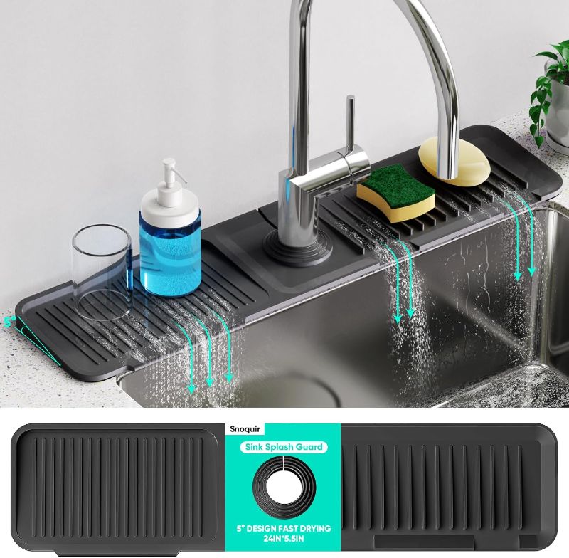 Photo 1 of 
24 Inch Longer Faucet Mat for Kitchen Sink, 5° Slope Fast Self-draining, Kitchen Sink Splash Guard Silicone Sink Faucet Mat Splash Guard Kitchen Sink Area...