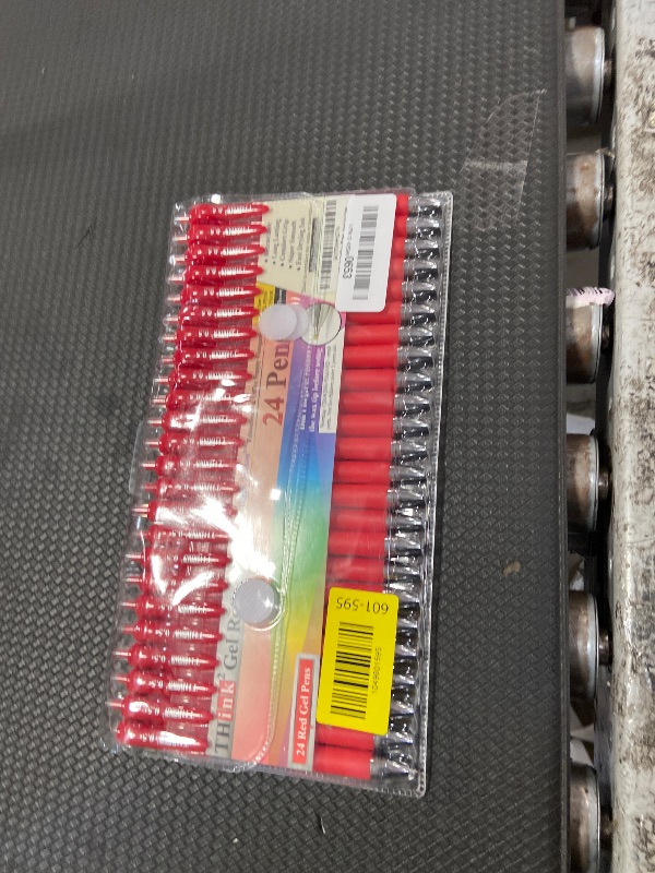 Photo 1 of [24 Pens - Red Ink] Think2 Retractable Gel Pens. (24 Red) Fine Point (0.5mm) Rollerball Pens with Comfort Grip. PLEASE REMOVE THE WAX TIP ON THE POINT OF THE PEN BEFORE USING THE PEN.