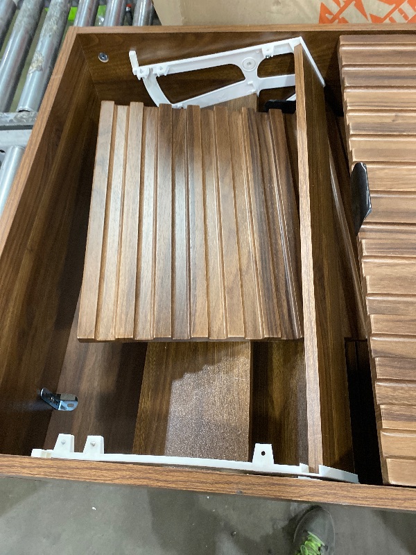 Photo 1 of (for parts/ broken leg) Smart FENDEE Fluted Shoe Storage for Entryway, Walnut Hidden Cabinet with Metal Legs, Organizer with Flip Doors, Slim Entryway Storage