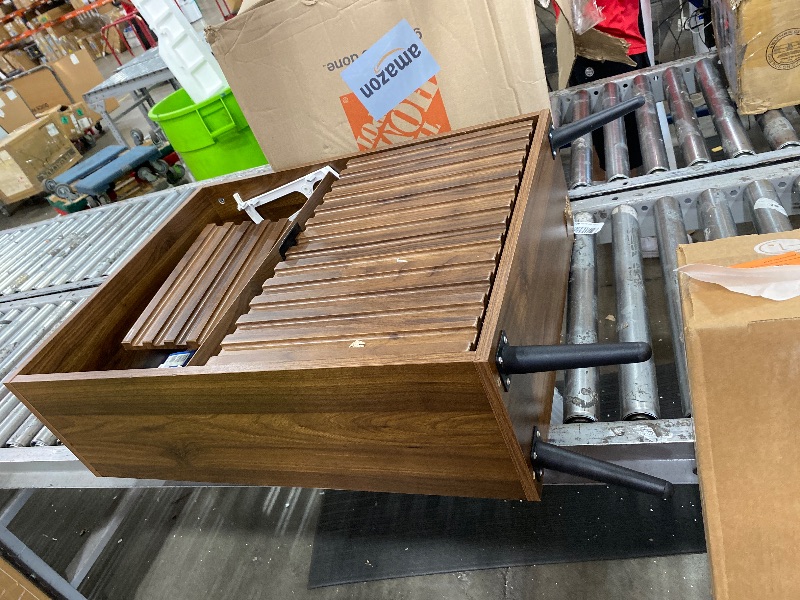 Photo 1 of (for parts/ broken leg) Smart FENDEE Fluted Shoe Storage for Entryway, Walnut Hidden Cabinet with Metal Legs, Organizer with Flip Doors, Slim Entryway Storage