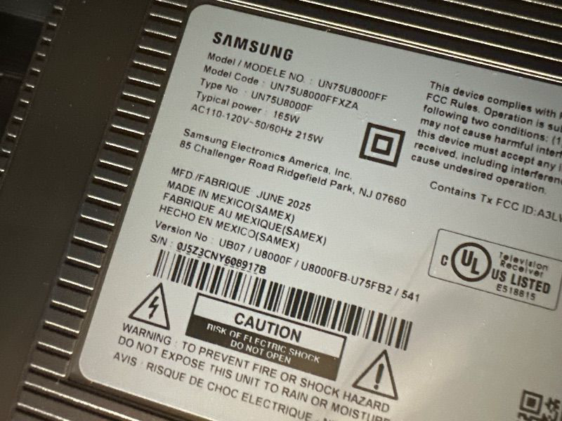 Photo 1 of *** PARTS ONLY *** Samsung 75-Inch Class Crystal UHD U8000F 4K Smart TV (2025 Model) Endless Free Content, Crystal Processor 4K, MetalStream Design, Knox Security, Alexa Built-in