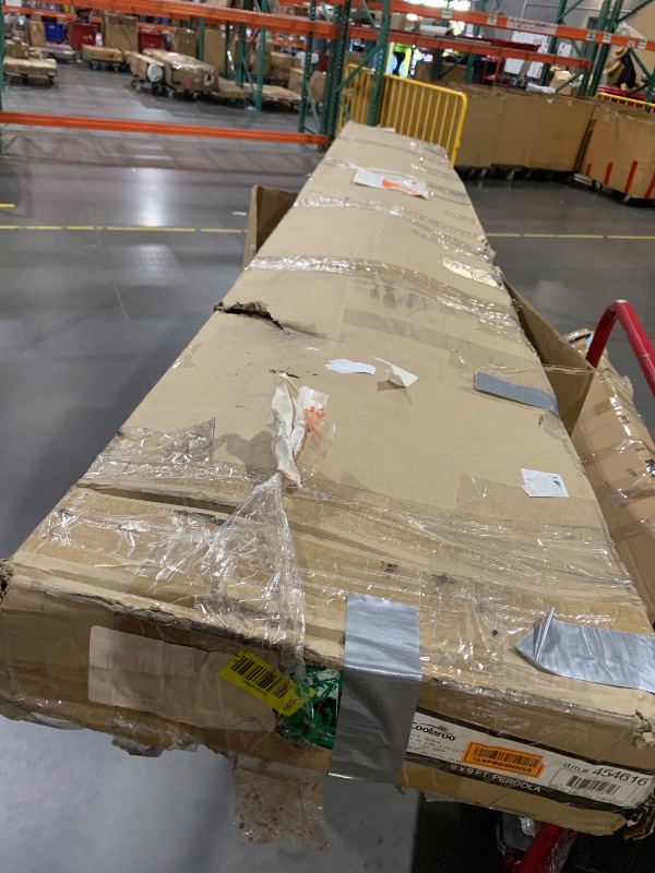 Photo 1 of *****************FOR PARTS ONLY- Missing hardware for assembly. Damage to pillars.***************
 Coolaroo Aurora Pergola, Backyard or Patio Shade Pergola, Light Filtering 90% UV Block, 9'10" x 9'10", Smoke