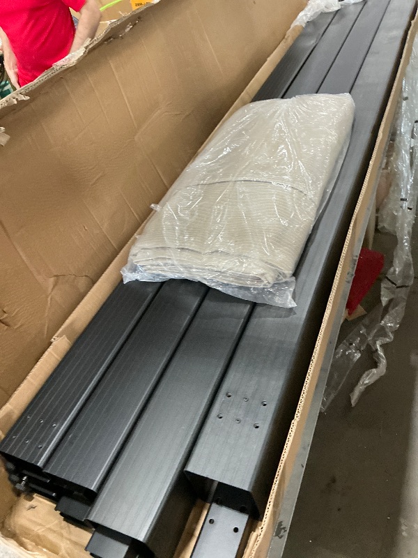 Photo 1 of *****************FOR PARTS ONLY- Missing hardware for assembly. Damage to pillars.***************
 Coolaroo Aurora Pergola, Backyard or Patio Shade Pergola, Light Filtering 90% UV Block, 9'10" x 9'10", Smoke