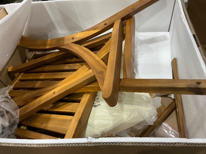 Photo 1 of *ONLY ONE** Acacia Wood Outdoor Dining Chairs, Teak Finish, with Water-Resistant Cream Cushions for Balcony, Backyard (Set of 2)

