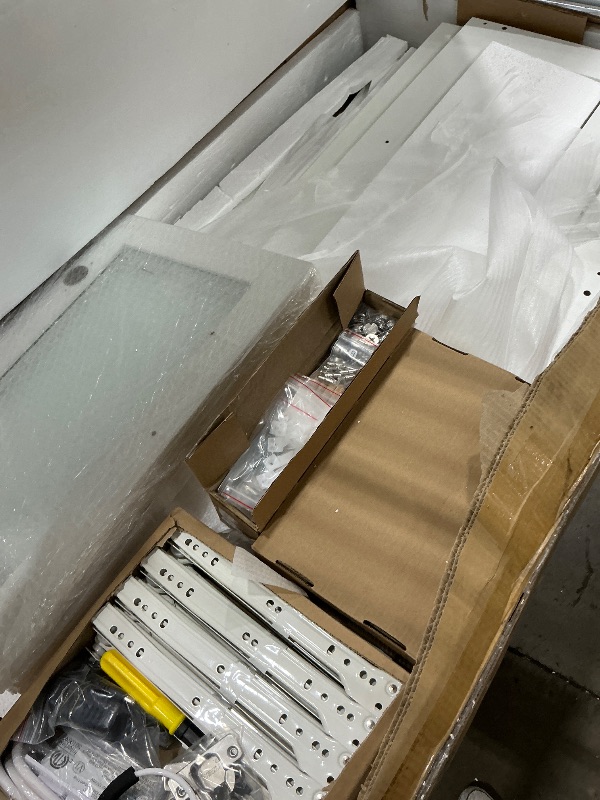 Photo 1 of **************** missing mirror and the glass that goes on top of countertop****************
LINSY Glass Top Vanity, White Vanity Desk with Mirror and Lights, Modern Makeup Vanity with Storage, 9 Drawers, 2 Cabinets and Outlet, 47" Big Vanities for Bedroo