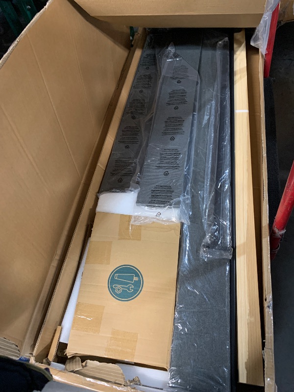 Photo 1 of (see all images) ZINUS Queen Piper Upholstered Platform Bed with Horizontal Paneled Headboard, Wooden Slat Support