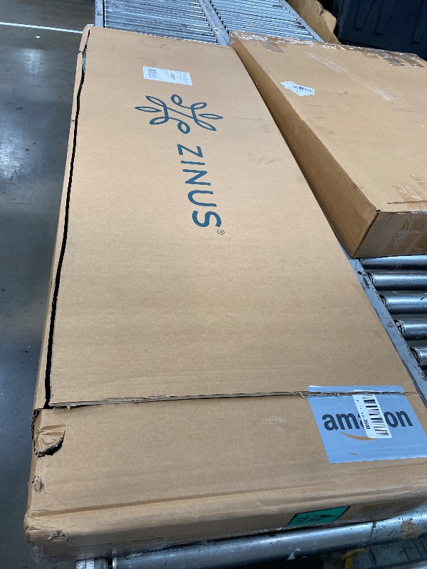 Photo 1 of (see all images) ZINUS Queen Piper Upholstered Platform Bed with Horizontal Paneled Headboard, Wooden Slat Support