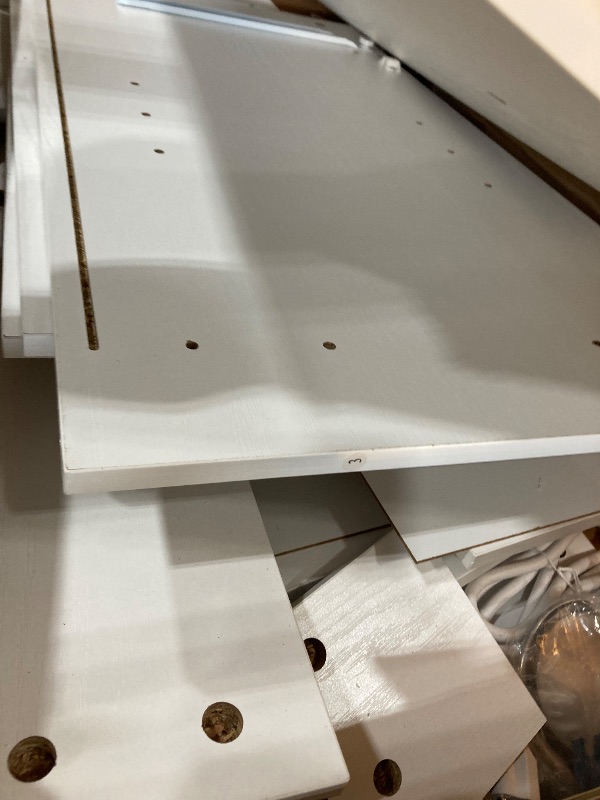 Photo 1 of (damaged/ for parts) Viaozutis Vanity Desk with Mirror and Lights, with Hidden Shelves,4 Compartments,2 Drawers,Cabinet & Stool,Dimmable LED Lights,Power Outlets, Ideal for Bedroom Vanity Organization(White)