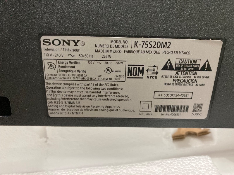 Photo 1 of **SMASHED SCREEN FINAL SALE**Sony BRAVIA 2 II 75 Inch 4K Ultra HD LED Smart TV with Google TV and Exclusive Features for PlayStation®5 (K-75S20M2), 2025 Model