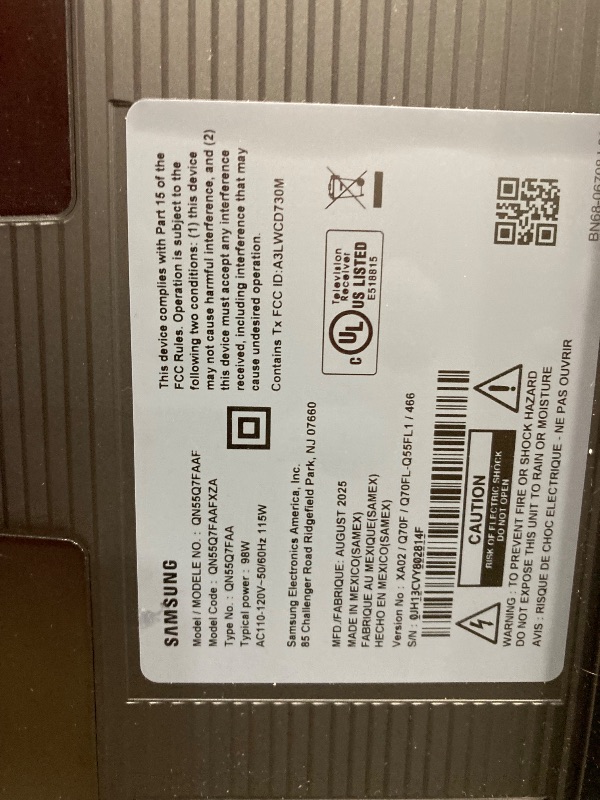 Photo 1 of **SMASHED SCREEN FINALE SALE**Samsung 55-Inch Class QLED Q7F Series Samsung Vision AI Smart TV (2025 Model, 55Q7F) Quantum HDR, Object Tracking Sound Lite, Q4 AI Gen1 Processor, 4K upscaling, Gaming Hub, Alexa Built-in