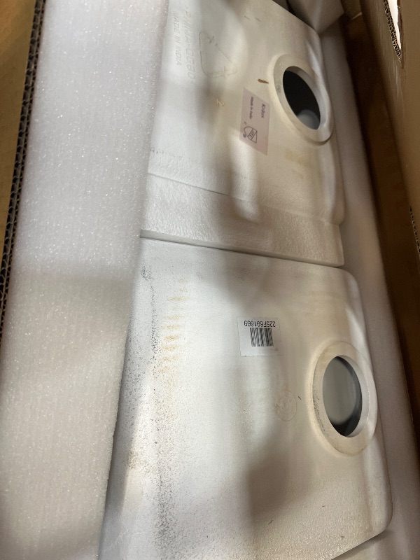 Photo 1 of ************HAS A HAIRLINE CRACK ALONG THE TOP LEFT SINK*************
KRAUS Quarza 33-inch Granite Drop-In/Undermount 50/50 Double Bowl White Kitchen Sink, KGD-433BWHITE