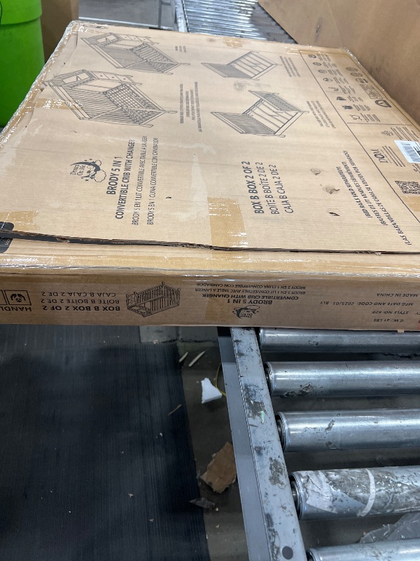 Photo 1 of *************INCOMPLETE ITEM, THIS IS ONLY BOX #2 OUT OF 2 TOTAL**************
Dream On Me Brody 5-in-1 Convertible Full-Size Baby Crib & 3-Drawer Changer in White, Pinewood, GreenGuard Gold & JPMA, 1” Changer Pad, 3 Mattress Heights, Converts to Toddler 