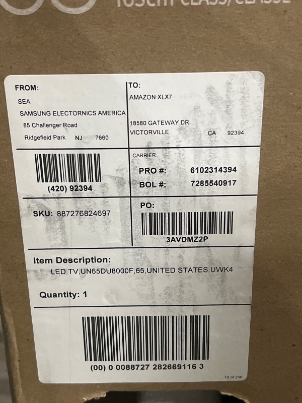 Photo 1 of ** SEE NOTES - SEE PICTURES **Samsung 65-Inch Class 4K Crystal UHD DU8000 Series HDR Smart TV w/Object Tracking Sound Lite, Motion Xcelerator, Ultra Slim Design, Gaming Hub, Alexa Built-in (UN65DU8000, 2024 Model)