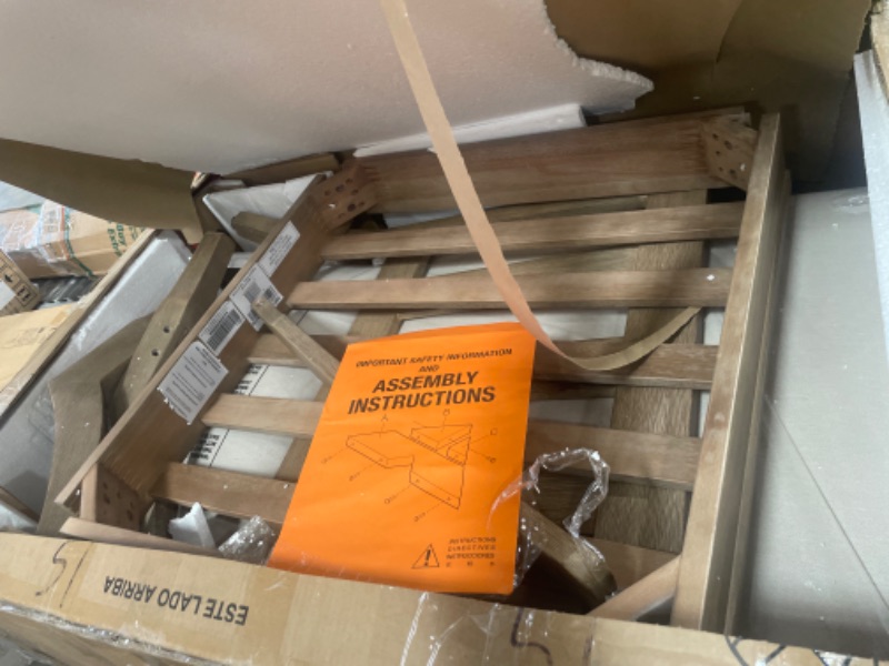 Photo 1 of (FOR PARTS/ NO SCREWS) Signature Design by Ashley Carter Hall Outdoor Eucalyptus Patio Lounge Chair with Cushion, Beige