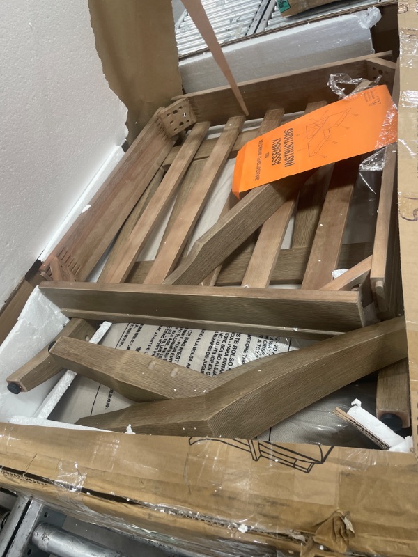 Photo 1 of (FOR PARTS/ NO SCREWS) Signature Design by Ashley Carter Hall Outdoor Eucalyptus Patio Lounge Chair with Cushion, Beige