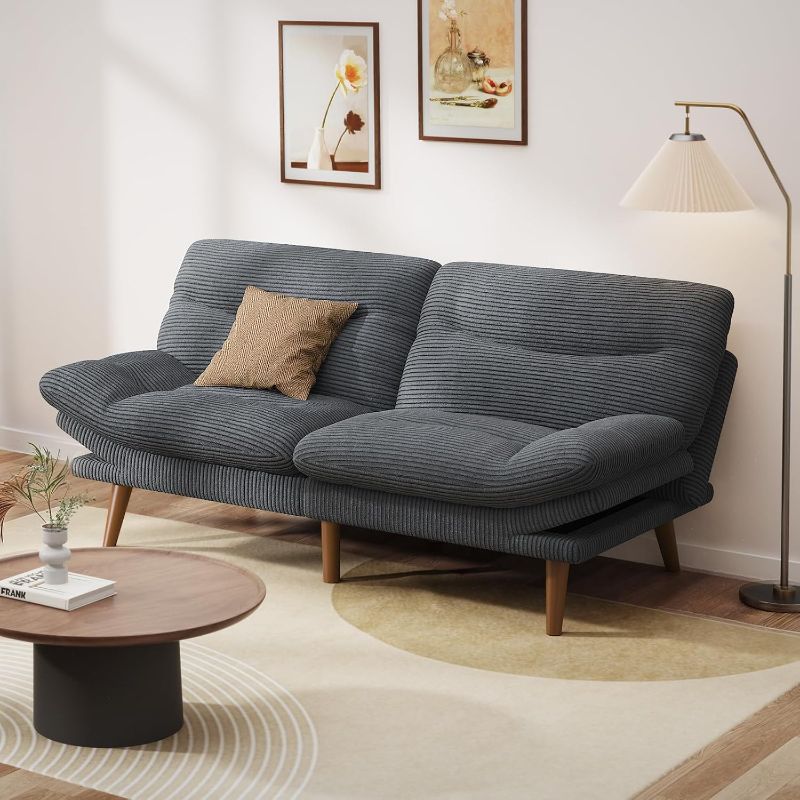 Photo 1 of **1 OF 2 BOXES ONLY **Pipishell Futon Couch Sofa, Corduroy Futons with Adjustable Backrest and Armrests, Futon Sofa Bed for Small Apartments, Living Room or Office, GRAY
