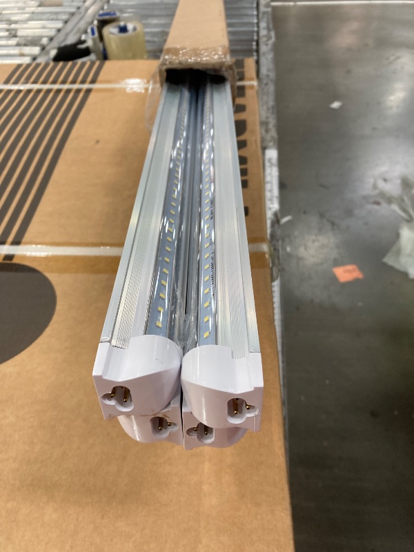 Photo 1 of (Pack of 4) Linkable LED Utility Shop Lights for Garage, 6FT, 60W, LED Tube Ceiling Light T8 Integrated Single Fixture, 6000K, 8000LM Daylight V Shape, Basement, Offices, Clear Lens, Plug and Play