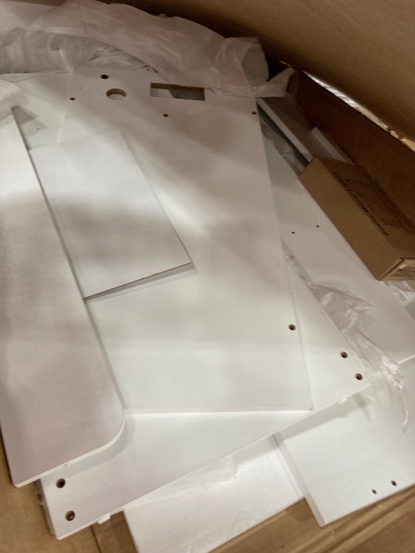 Photo 1 of ***(USED/ MISSING PARTS)***Decofy Vanity Desk with Mirror and 12 LED Lights, Makeup Vanity Table with USB & Power Outlets, 4 Drawers and Hairdryer Holder, Padded Stool with Storage, White