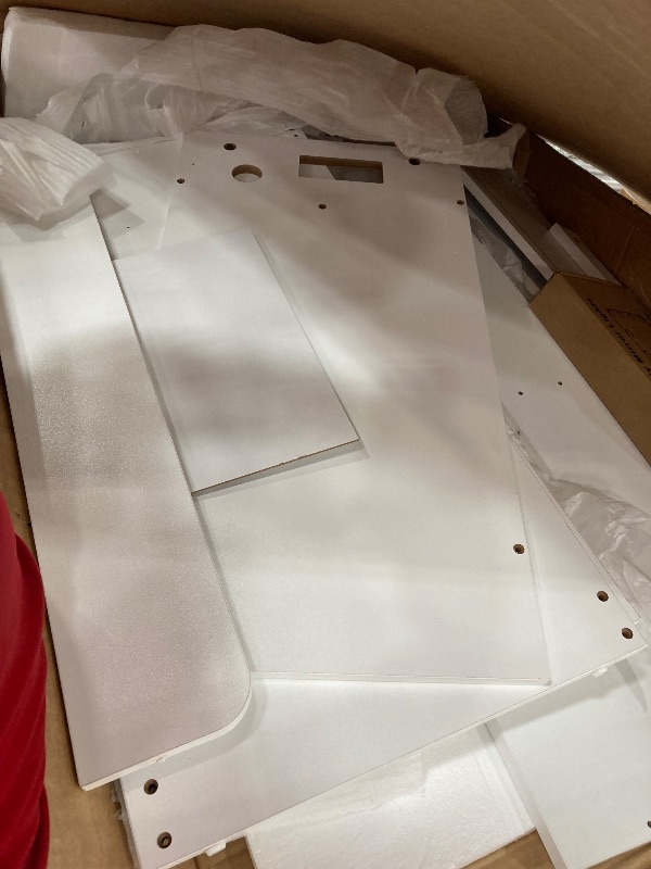 Photo 1 of ***(USED/ MISSING PARTS)***Decofy Vanity Desk with Mirror and 12 LED Lights, Makeup Vanity Table with USB & Power Outlets, 4 Drawers and Hairdryer Holder, Padded Stool with Storage, White