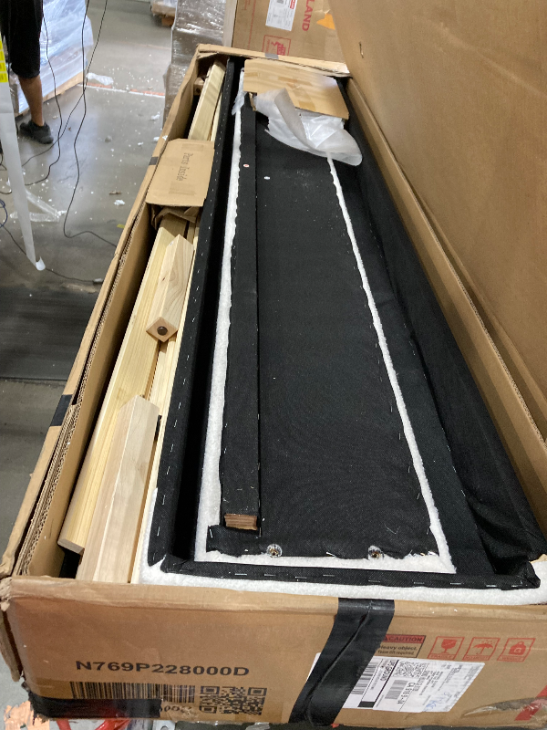 Photo 1 of ** BOX 2 OF 2  ONLY ** Merax Boucle Upholstered Bed, King Bed Frame and Headboard, Platform Bedframe, No Box Spring Required, Easy Assembly, White