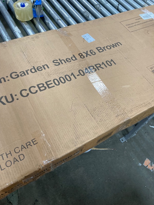 Photo 1 of **************INCOMPLETE ITEM, THIS IS ONLY 1 BOX IN A MULTI BOX SET**************
8 x 6 FT Outdoor Storage Metal Shed, Bike Garden Tool Shed with Slooping Roof, Lockable Doors and Aluminum Frames, Shed Easy to Assemble for Garden, Patio, Lawn, Brown