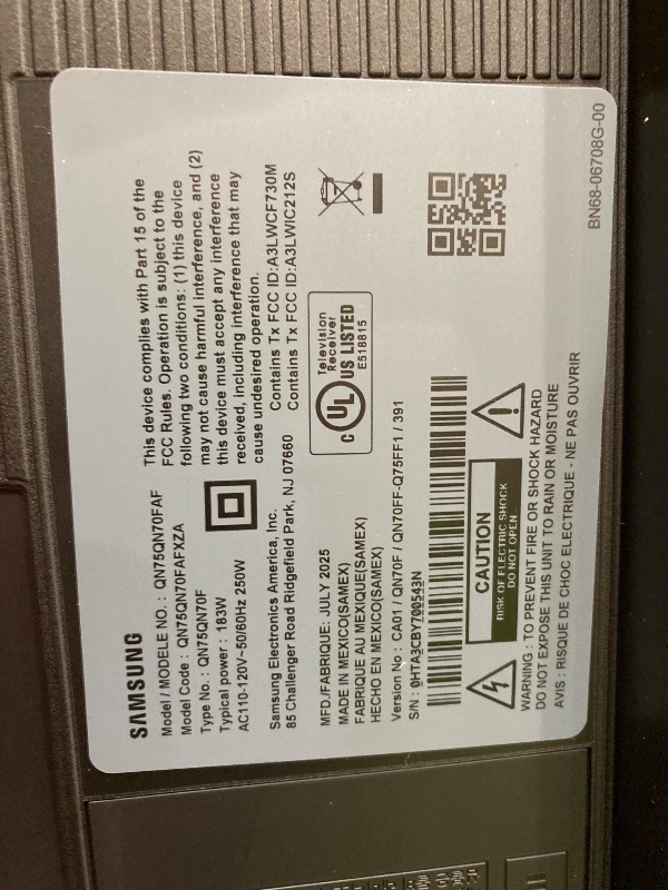 Photo 1 of Samsung 75-Inch Class Neo QLED QN70F 4K Mini LED Smart TV (2025 Model) NQ4 AI Gen2 Processor, Quantum Matrix Technology Slim, Motion Xcelerator 144Hz, Samsung Vision AI, Alexa Built-in