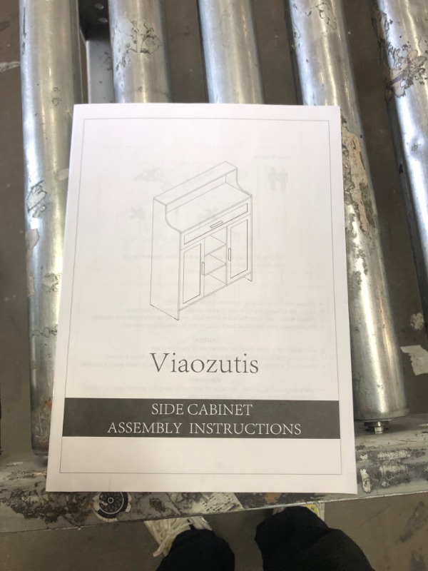 Photo 1 of ** only box # 2, missing box # 1 ** Viaozutis Storage Cabinet with Doors and Drawers, Kitchen Storage Cabinet with 1 Large Drawer,2 Doors,and 2 Adjustable Shelves,for Bathroom/Kitchen/Living Room/Entrance Hall (Black)