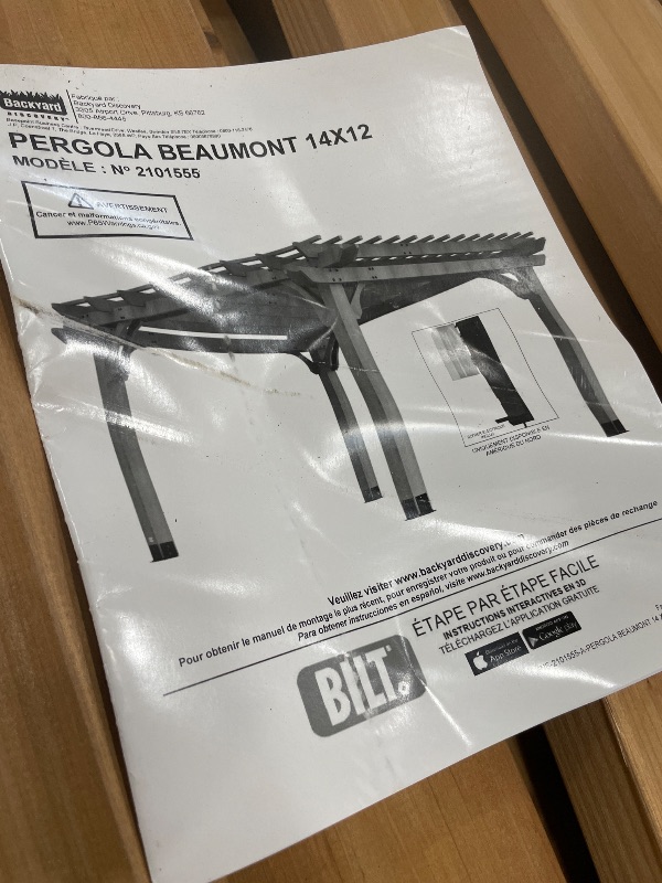 Photo 1 of (partial set)(box one of 3) Backyard Discovery Beaumont 14' x 12' Traditional Cedar Wood Pergola Kit with Trellis Roof, All-Season Durability, High-Wind Rating, PowerPort, Shade for Outdoor Patio, Deck, Garden, and Entertaining