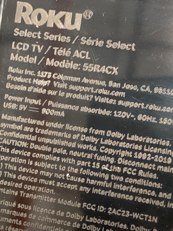 Photo 1 of **MISSING LEGS AND REMOTE**
Roku Smart TV – 55-Inch Select Series, 4K HDR TV – Roku TV with Enhanced Voice Remote – Flat Screen LED Television with Wi-Fi for Streaming Live Local News, Sports, Family Entertainment