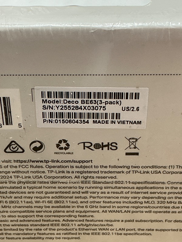 Photo 1 of *FACTORY SEALED!!!* TP-Link Deco BE63 Tri-Band WiFi 7 BE10000 Whole Home Mesh System - 6-Stream 10 Gbps, 4x2.5G Ports Wired Backhaul, 4X Smart Internal Antennas, VPN, MU-MIMO, HomeShield, Free Expert Support (3-Pack)