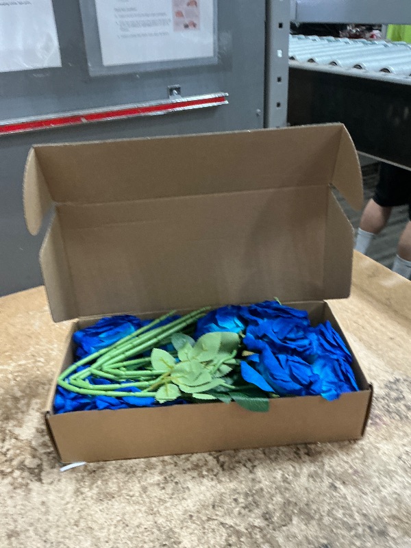 Photo 1 of /BLUE* Alecono ????? Fake Roses, 4in ??? ?????? Flower Head Champagne Roses Artificial Flowers with Stems for, Faux Roses for DIY Wedding centerpieces Home Party Decor