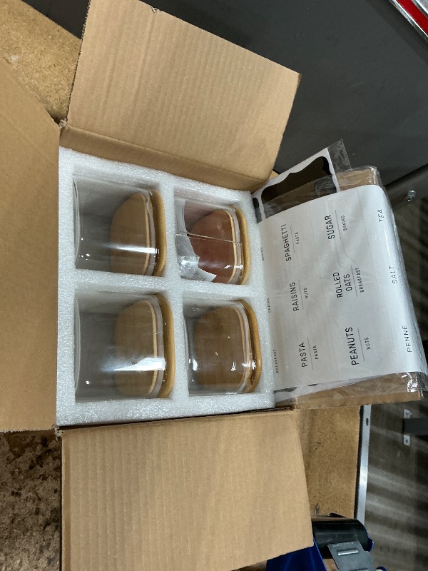 Photo 1 of *1 BROKEN* 21oz - 4 Pack Square Glass Jars with Bamboo Lids, Glass Food Storage Containers with Airtight Lids, Air Tight Pantry Storage Containers for Coffee, Sugar, Spice, Meal Prep Jars for Salad & Fruit