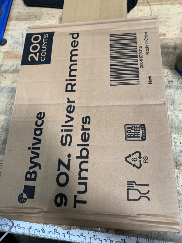 Photo 1 of [200 Pack] 9oz Clear Plastic Cups with Silver Rimmed Sturdy & Food Safe Disposable Wine Glasses Party Wedding Disposable Drinking Cups Plastic Cocktail Glasses for Wine, Juice & Cold Beverages