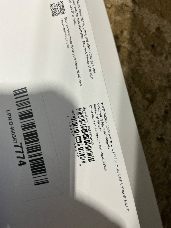 Photo 1 of *UNABLE TO TEST/ NO CHARGER** Apple Watch Series 11 [GPS 46mm] Smartwatch with Jet Black Aluminum Case with Black Sport Band - M/L. Sleep Score, Fitness Tracker, Health Monitoring, Always-On Display, Water Resistant