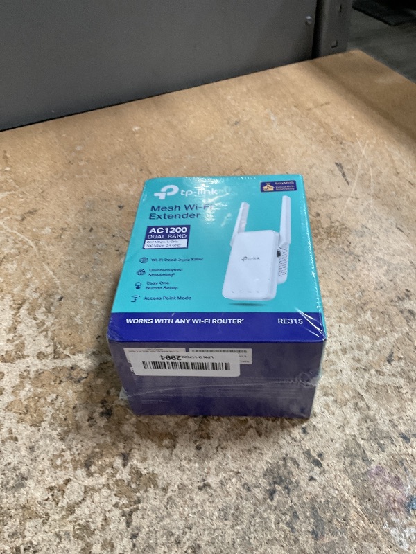 Photo 1 of *FACTORY SEALED* TP-Link AC1200 WiFi Extender, 2025 Wirecutter Best WiFi Extender, 1.2Gbps Home Signal Booster, Dual Band 5GHz/2.4GHz, Up to 1600 Sq.ft and 32 Devices, EasyMesh Compatible, One Ethernet Port (RE315)