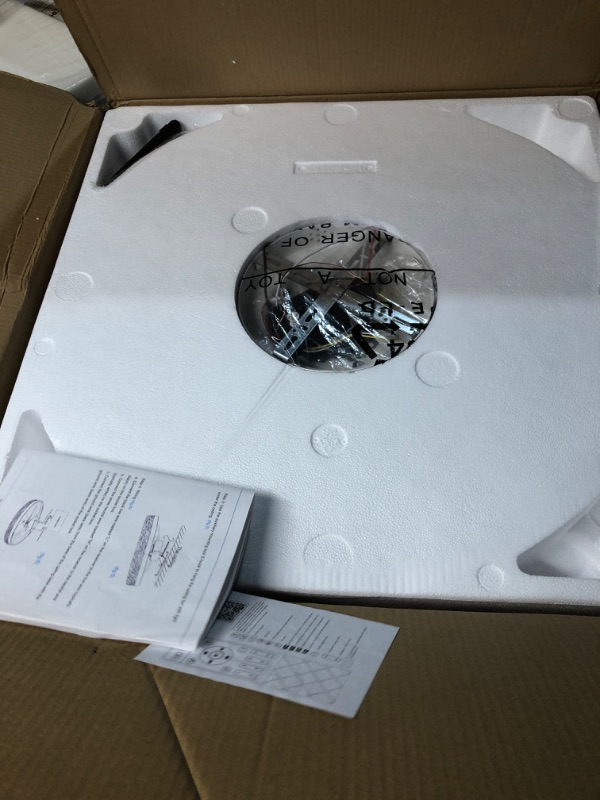 Photo 1 of (untested) (hardwire required) VOLISUN Fandelier Ceiling Fans with Light, 23.6in Low Profile Ceiling Fan with Light and Remote, 3000K-6500K Dimmable Bladeless Ceiling Fan Flush Mount, White Modern Ceiling Fans for Bedroom