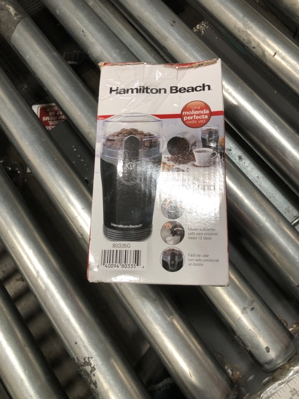Photo 1 of **MISSING LID** Hamilton Beach Fresh Grind Electric Coffee Grinder for Beans, Spices and More, Stainless Steel Blades, Easy Clean Removable Chamber, Makes up to 12 Cups, Black