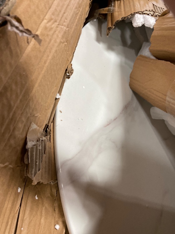 Photo 1 of *** PARTIAL SET - PARTS ONLY - BOX 1 OF 3 ONLY *** Meridian Furniture 929-T Holly Collection Modern | Contemporary Counter Height Table,10MM Thick Glass with Marble Veneer, 36" Round Faux Marble, Rich White Base, 36" W x 36" D x 36" H, White