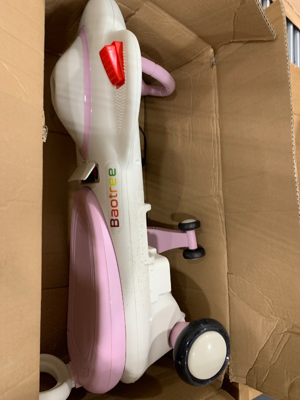 Photo 1 of (missing batteries, wired cord included) Baotree Kids Electric Ride On Car 12V - Electric Wiggle Car with Rechargeable Battery, LED Lights & Music,Anti-Rollover for Boys Girls Ages 3-8, Indoor/Outdoor Toy Vehicle up to 150 lbs (White)