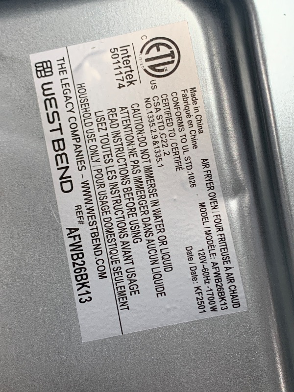 View 4 of ***SEE NOTES***
West Bend XL Air Fryer Oven 26-Quart with Digital Controls Easy-View Door and 24 Cooking Presets, Includes Nine Accessories, 1700-Watts, Metallic