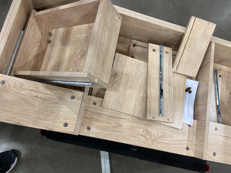 Photo 1 of • see notes & photos • Martha Stewart Rhett Writing Desk with 3 Drawers and Tapered Legs in Light Natural with Antique Bronze Hardware