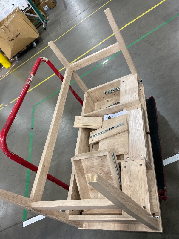 Photo 1 of • see notes & photos • Martha Stewart Rhett Writing Desk with 3 Drawers and Tapered Legs in Light Natural with Antique Bronze Hardware